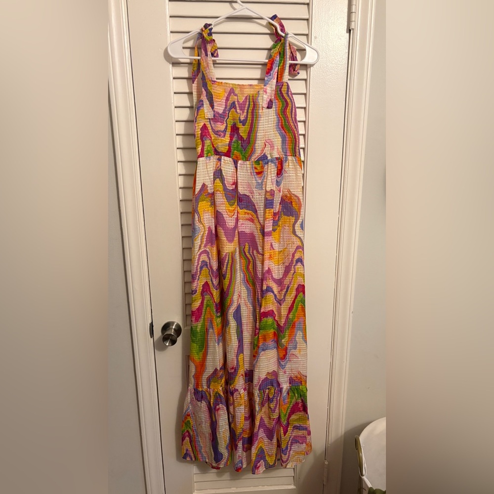 Marie Oliver Multicolor Pink Green Orange Wave-Print Maxi Dress - Picture 3 of 5